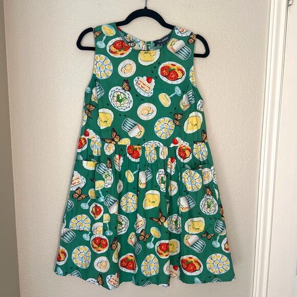 Modcloth Dresses & Skirts - Modcloth Green Cotton Picnic Butterfly Sundress, Novelty Retro Print, Size Large